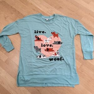 LuLaRoe Mint Green Top Live, Love, Woof Size Medium